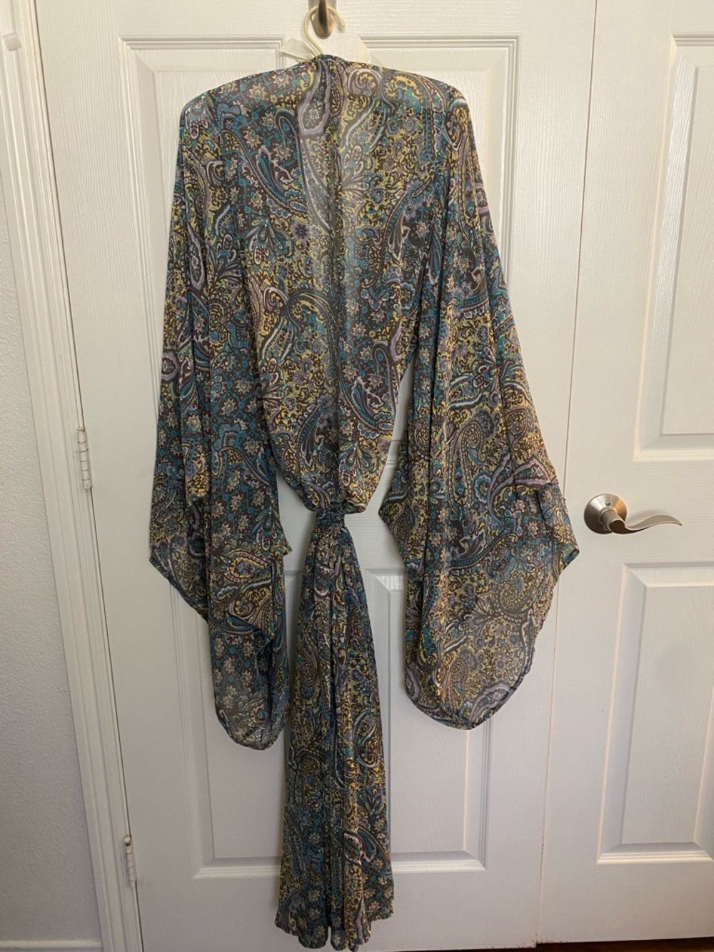 Jennafer Grace "Limited Edition Handmades" Paisley Sheer Tie-Front Kimono Wrap
